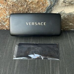 Versace Black Glasses Sunglasses Case Hard Shell Cleaning Cloth Set Designer